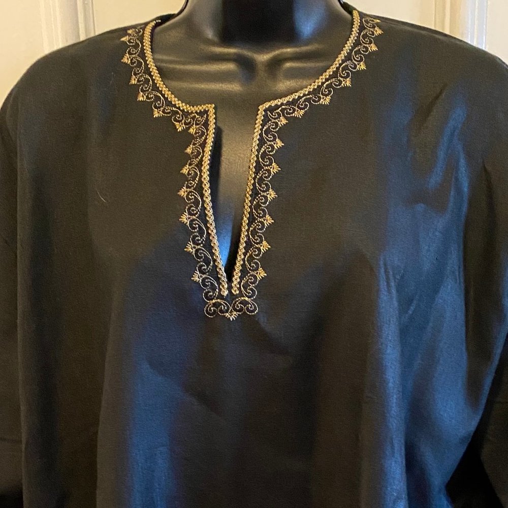 Black Long Sleeve V-Neck Embroidered Tunic Maple Clothing Brand